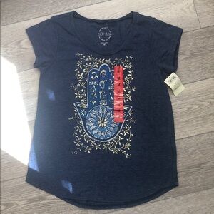 Lucky Brand Navy Short Sleeve Tee with Blue & Gold Hamsa Graphic size M